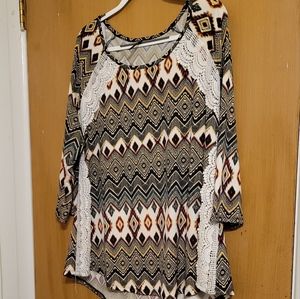 Forever Jade Tribal Print Lace Blouse